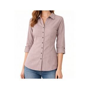 Apt. 9 Purple Tailored Pinstriped Button Up Blouse With 3/4 Sleeves